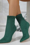 Lutaotie Crystal Heel Stretch Mid Calf Skinny Boots