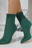 Lutaotie Crystal Heel Stretch Mid Calf Skinny Boots