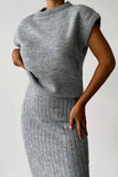 Lutaotie Mock Neck Sleeveless Knitted Two-Piece Dress Set