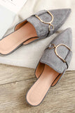 Lutaotie Suede Pointed Metal Buckle Mule Slides