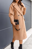 Lutaotie Solid Double Breasted Lapel Long Coat