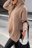 Lutaotie Solid Color Pocket Slit Hoodie