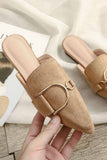 Lutaotie Suede Pointed Metal Buckle Mule Slides