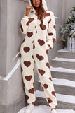 Lutaotie Plush Heart Zip Hooded Jumpsuit