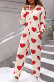 Lutaotie Plush Heart Zip Hooded Jumpsuit