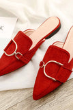 Lutaotie Suede Pointed Metal Buckle Mule Slides