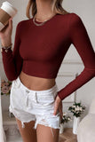 Lutaotie Solid Backless Twist Long Sleeve Tops