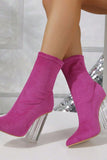 Lutaotie Crystal Heel Stretch Mid Calf Skinny Boots