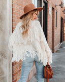 lutaotie Spruce Fringe Knit Cardigan - Powder Beige