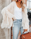 lutaotie Spruce Fringe Knit Cardigan - Powder Beige