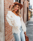 lutaotie Spruce Fringe Knit Cardigan - Powder Beige