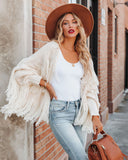 lutaotie Spruce Fringe Knit Cardigan - Powder Beige