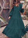 lutaotie Temperament V-Neck Long Sleeve Flowy Dress