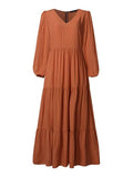 lutaotie Temperament V-Neck Long Sleeve Flowy Dress