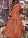 lutaotie Temperament V-Neck Long Sleeve Flowy Dress