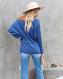 lutaotie This Time Around Ribbed Dolman Sweater - Cobalt Blue