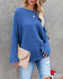 lutaotie This Time Around Ribbed Dolman Sweater - Cobalt Blue