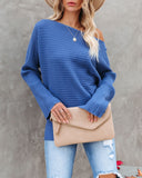 lutaotie This Time Around Ribbed Dolman Sweater - Cobalt Blue