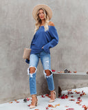 lutaotie This Time Around Ribbed Dolman Sweater - Cobalt Blue