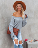 lutaotie This Time Around Ribbed Dolman Sweater - Heather Grey