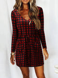 lutaotie V-Neck Slot Pocket Lace-Up Long Sleeve Casual Dress