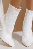 Lutaotie Crystal Heel Stretch Mid Calf Skinny Boots