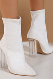 Lutaotie Crystal Heel Stretch Mid Calf Skinny Boots