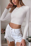 Lutaotie Solid Backless Twist Long Sleeve Tops