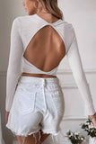 Lutaotie Solid Backless Twist Long Sleeve Tops