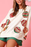 Lutaotie Sequin Christmas Printed Long Sleeve Sweatshirt