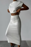 Lutaotie Mock Neck Sleeveless Knitted Two-Piece Dress Set