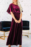 Lutaotie Velvet Crew Neck High Slit Midi Dress