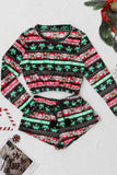 Lutaotie Christmas Long Sleeve Shorts Pajamas Set