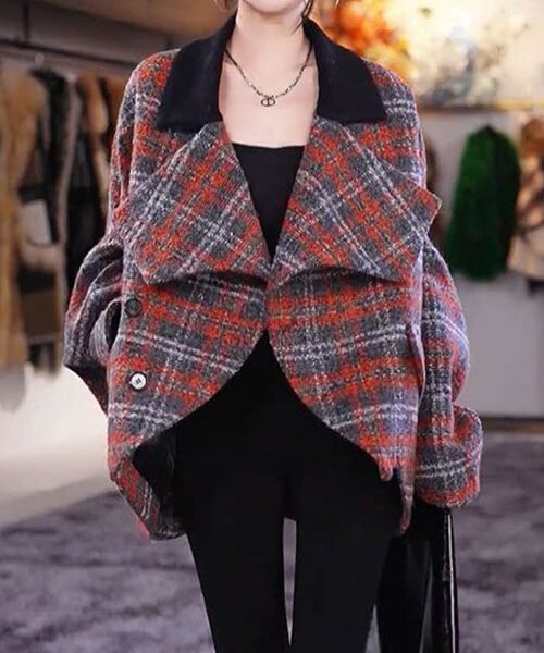 Beautiful Plaid Peter Pan Collar Pockets Woolen Coats Long Sleeve