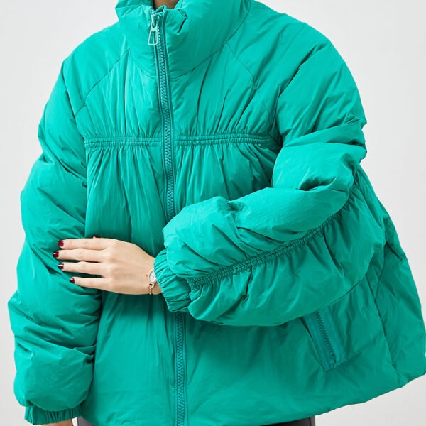 Bohemian Green Zip Up Wrinkled Duck Down Puffers Jackets Winter