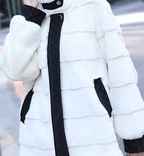 Vogue White Patchwork Mink Velvet Coat Long Sleeve