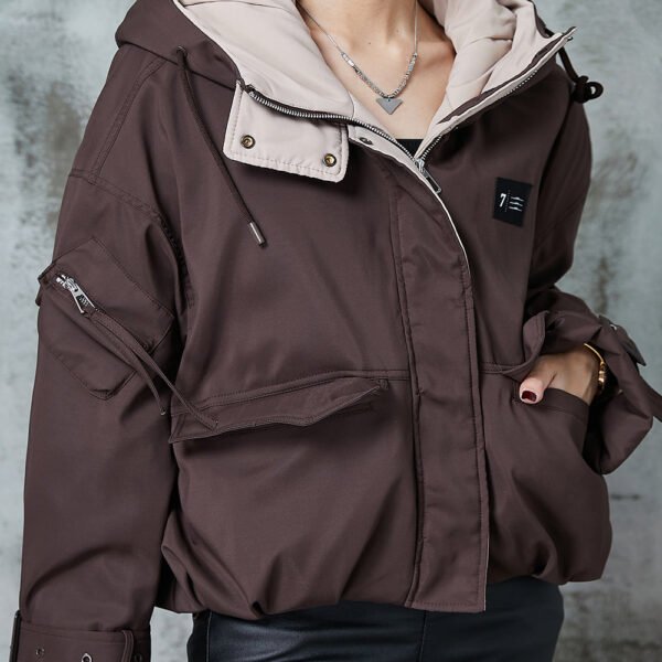 Chocolate Duck Down Puffer Jacket Hooded Zippered Winter