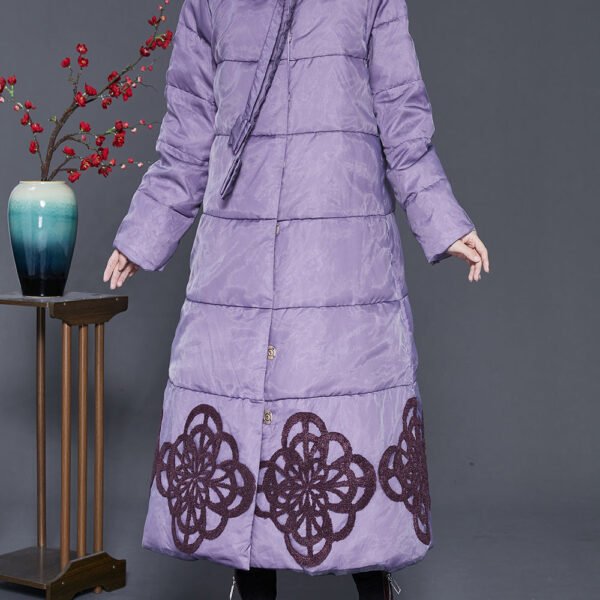 Elegant Purple Embroideried Duck Down Down Coat Winter