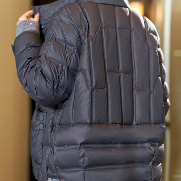 Italian Grey Stand Collar Pockets Duck Down Coat Long Sleeve