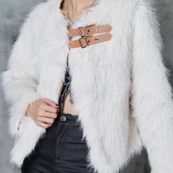 Elegant White Side Open Faux Fur Coat Winter