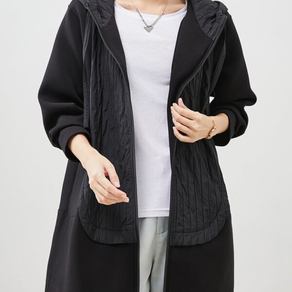 Chic Black Hooded Patchwork Cotton Coat Outwear Spring