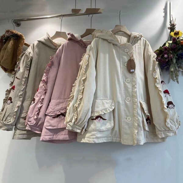 Loose Khaki Hooded Pockets Pockets Cotton Coats Long Sleeve