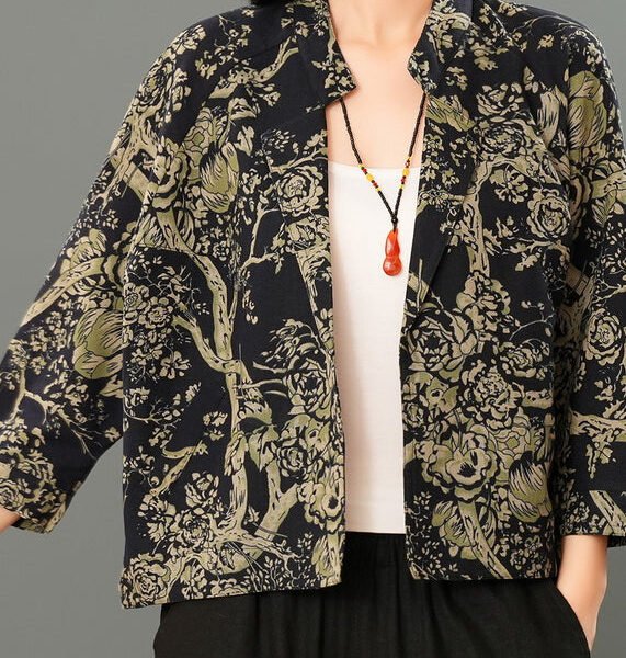 Natural Green Print Thin Coats Spring