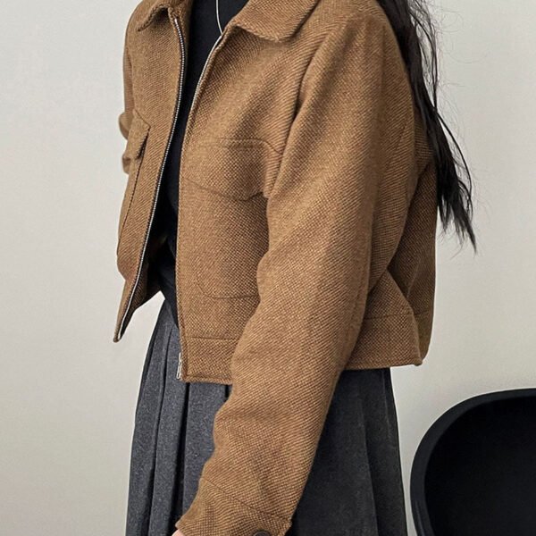 French Coffee Peter Pan Collar Pockets Coat Long Sleeve