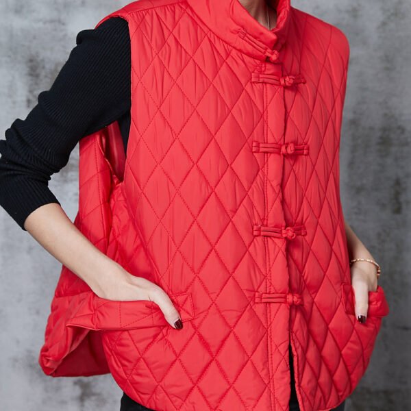 Red Oriental Duck Down Vests Stand Collar Spring