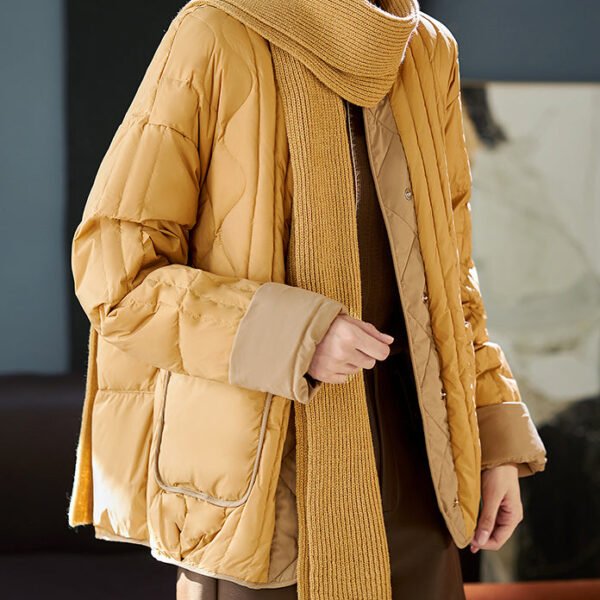 Boutique Yellow O-Neck Patchwork Free Scarf Duck Down Puffer Jacket Winter