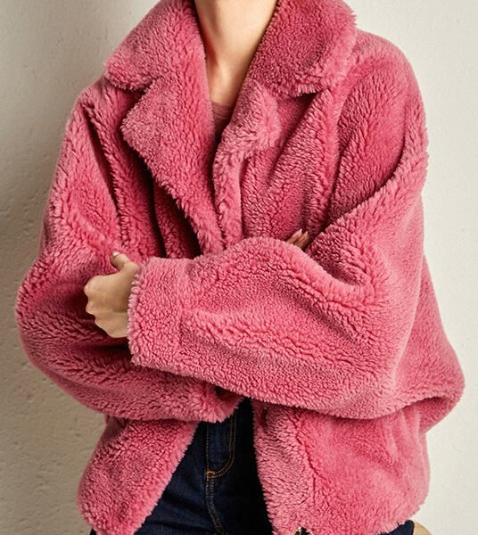 Loose Rose Peter Pan Collar Faux Fur Coats Long Sleeve