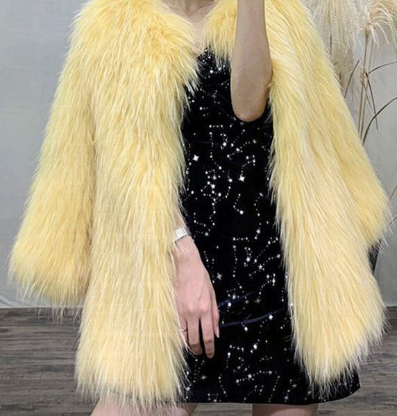 Elegant Yellow O-Neck Warm Mink Hair Coats Winter