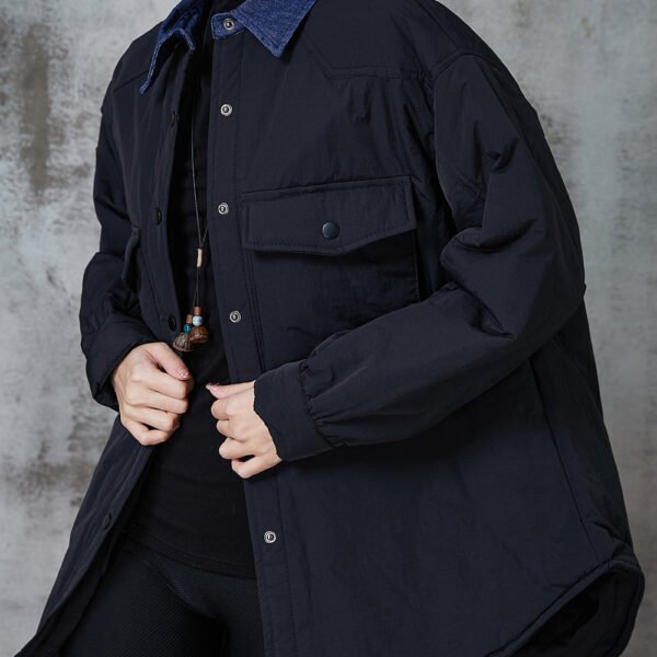 Black Patchwork Fine Cotton Filled Coat Outwear Peter Pan Collar Spring