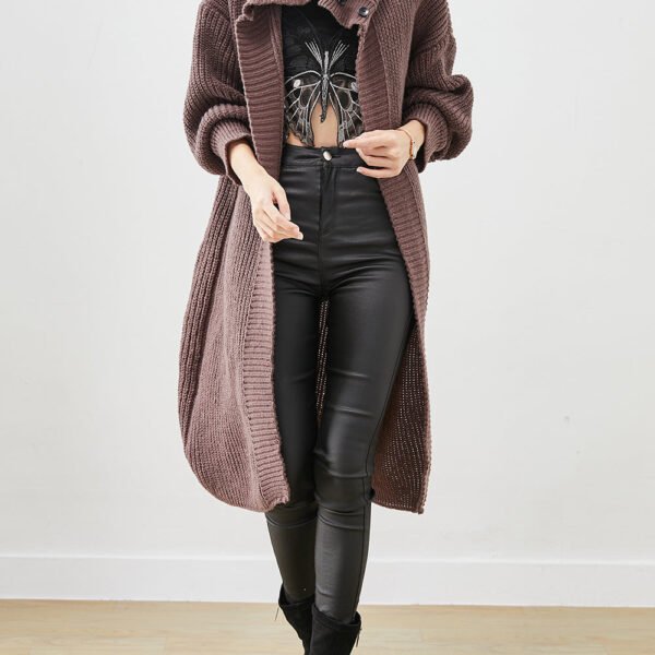 Brown Cozy Knit Cardigans Turtle Neck Button Down Spring